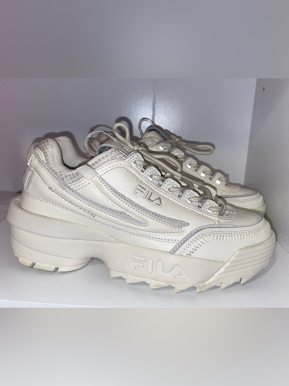 FILA Off-White Leather Platform Sneakers